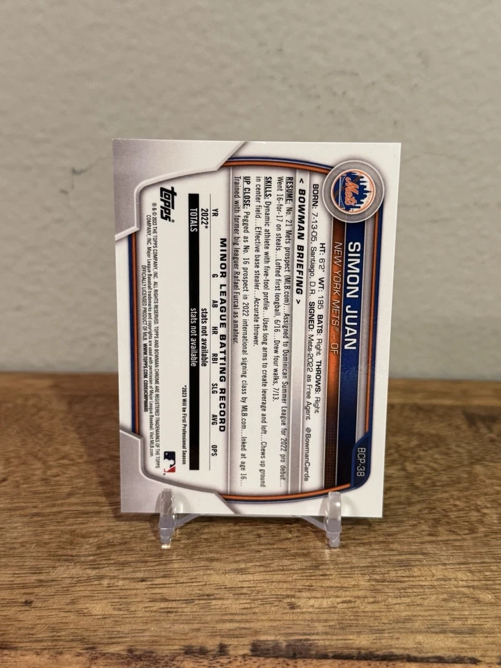 Simon Juan 2023 Bowman Chrome Pink Refractor /199 #BCP-38 New York Mets - Image 2 of 2