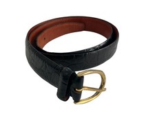Vintage Brown Leather Textured Belt Brass Buckle Size 36 90s
