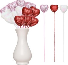 24 Pcs Glitter Heart Picks for Valentine's Day Floral Decor Crafts