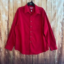 Van Heusen Men s Long Sleeve Button Down Fitted Red Dress Shirt Size 17
