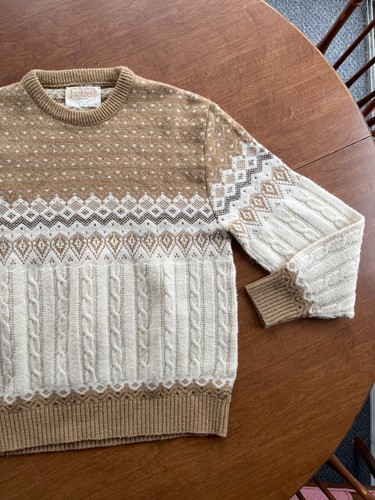 Vintage Jantzen beige & weiß Fair Isle 70er Urlaub Pullover - Herren XL - Bild 5 von 6