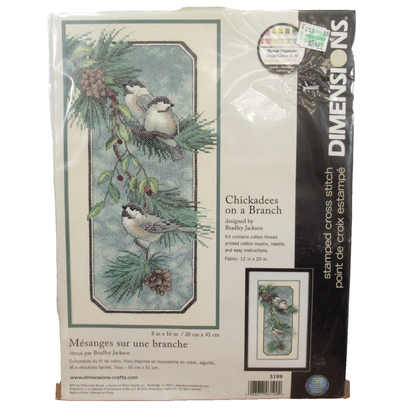 Winter Chickadees Birds Pine Tree Branch 8 X 16"