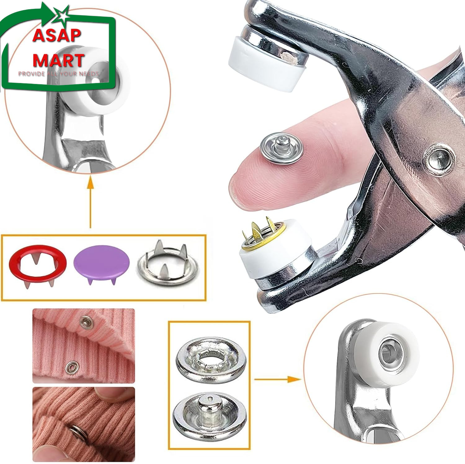 Minestylish 100 Sets Metal Snaps Buttons with Fastener Pliers Press Tool Kit Per