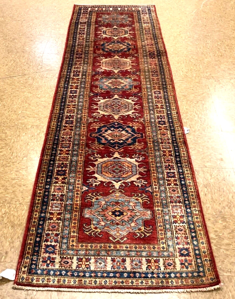 Hand-knotted 2'8" x 9'9" Super-Kazak, 100% handspan Wool Rug #145753HN - Image 2 of 4