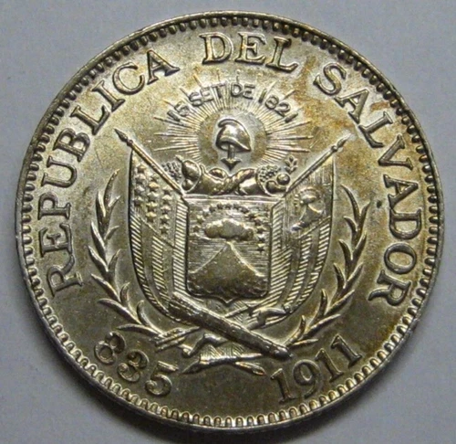 1911  EL SALVADOR  25 CENTAVOS SILVER NICE