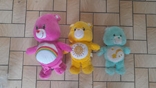 LOT 3 PELUCHES BISOUNOURS CARE BEARS 1 ROSE 1 BLEU 1 JAUNE INTERACTIF QUI PARLE