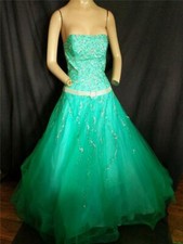 TURQUOISE BLUE FULL BEADED STRAPLESS PAGEANT, PROM PARTY TIME DRESS 32" BUST