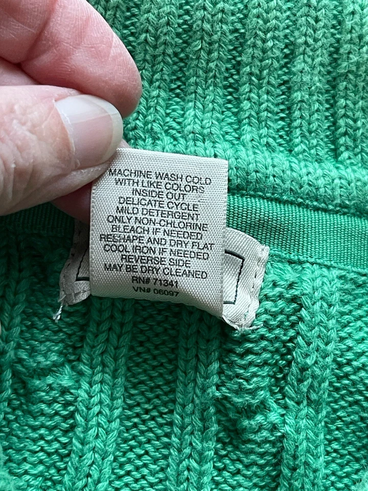 L.L. Bean Women’s Size XL Green Cotton Cable Knit S/S Button Up Cardigan Sweater - Image 4 of 4