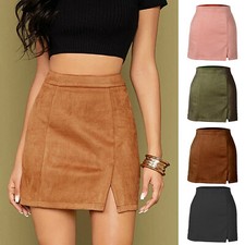 Womens Thigh Slit Plain Stretch Bodycon Short Mini Ladies Pencil Split Skirt