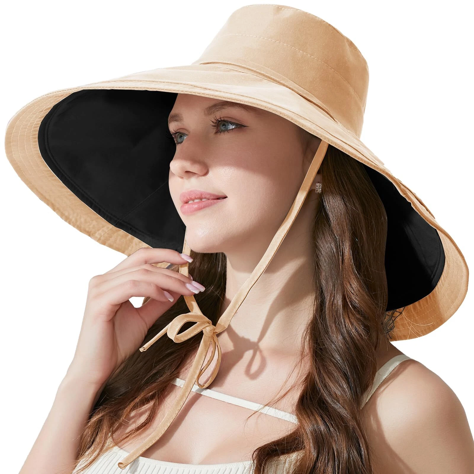 7" Women's Wide Brim Sun Hat Large Foldable UV Protective Sun Hat can be Worn...