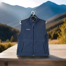 ColumbiaFleece Vest Blue Men's Medium Sleeveless Full Zip Mock Neck Embroidered