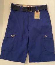 NWT Boys 14 Reg W-27 LEVI S CARGO SHORTS Cotton BLUE Matching BELT 6-pockets