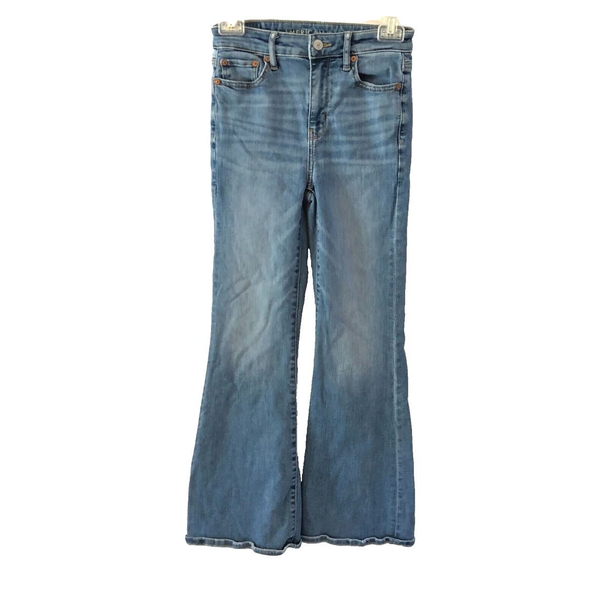 AMERICAN EAGLE Next Level Stretch Super Flared women Junior Blue Jeans Size 