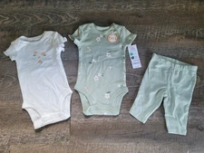 NEW w/TAGS 3 Piece Outfit Bodysuit Top Pants Leggings Girls Size NB Newborn
