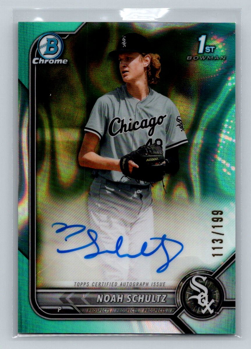 2022 Bowman Draft Noah Schultz Chrome Draft Pick Autographs Aqua Lava #/199