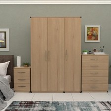 Fully Assembled Furniture Set, 3 Door Wardrobe, Chest Drawer, Bedside