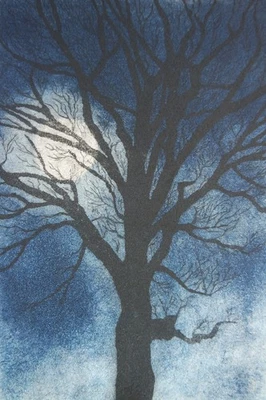 Aquatinta-Farbradierung „Baum im Frühjahr“, Originaldruck signiert T. Ehmke 2023 - Bild 1 von 4