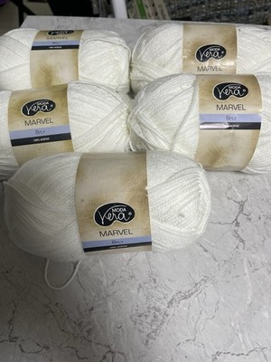 NEW Moda Vera 5 Balls 100gr White 100% Acrylic Yarn Wool New