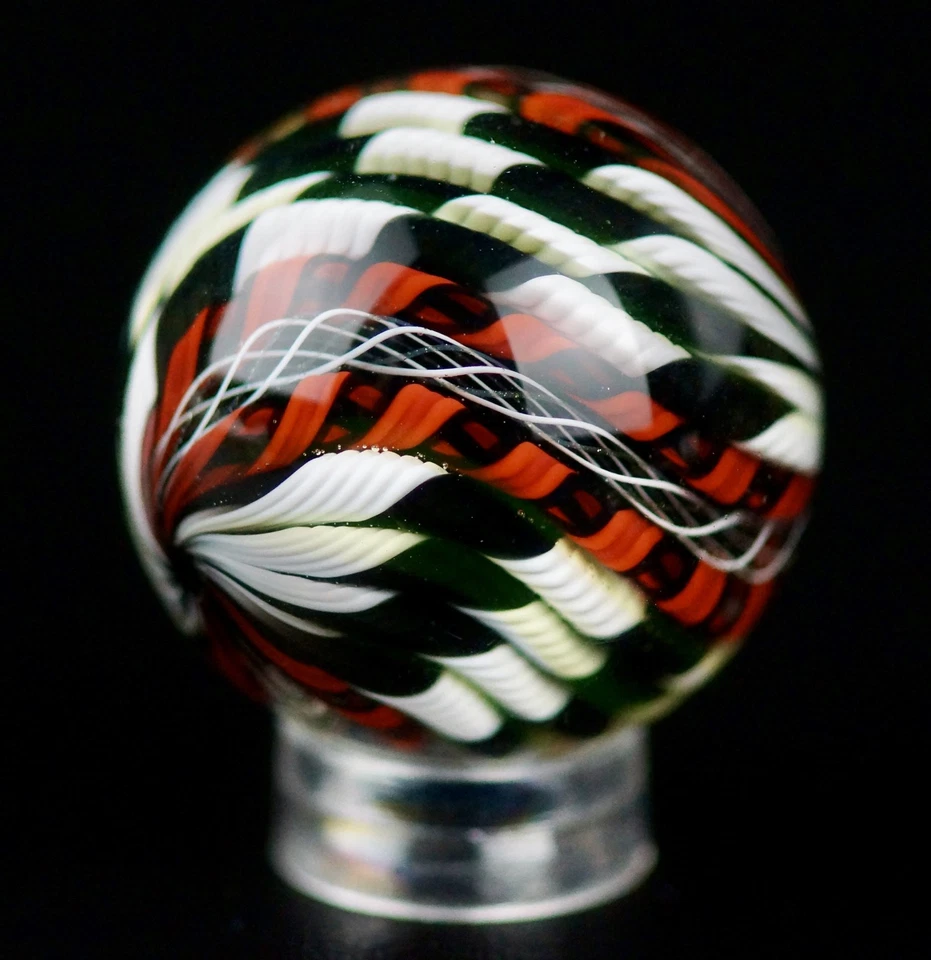 Bryan Trillas Glass Marble/Filigree 14 Cane Pattern/UV/B&W with Red/1.0-1.1in - Image 3 of 4