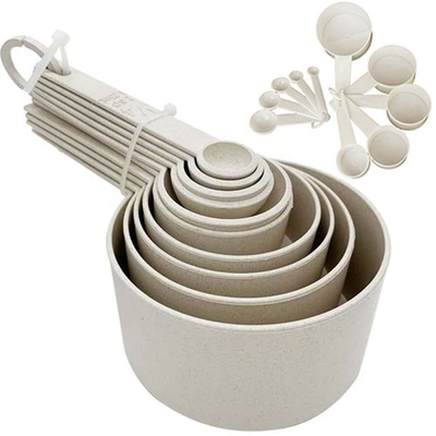 #ad 10 Pc Wheat Straw Measuring Cups amp; Spoons Set Eco Friendly Kitchen Baking Tools $6.88