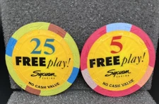 Sycuan Casino (San Diego, CA) FREE PLAY $5 & $25 Poker Chips lot NCV RETIRED