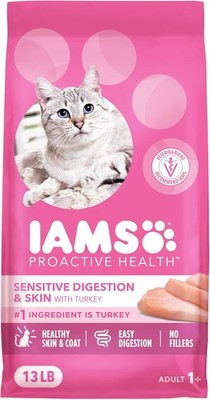 IAMS Sensitive Digestion Skin Cat Food 13lb Turkey Adult Dry Formula - Free P&P