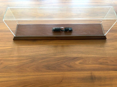 HO Scale Model Train Display Case, 24'' Walnut Base