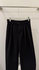 Women's Black Pleated Solid Front Dress Pants