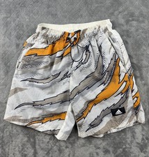 Adidas Mens Athletic Shorts Mesh Lined Abstract Print Drawstring Casual