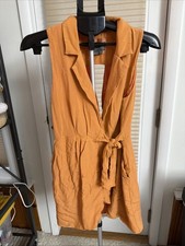 Anthropologie Linen Blend Wrap Mini Dress Orange Sleeveless Open Cutout Back M