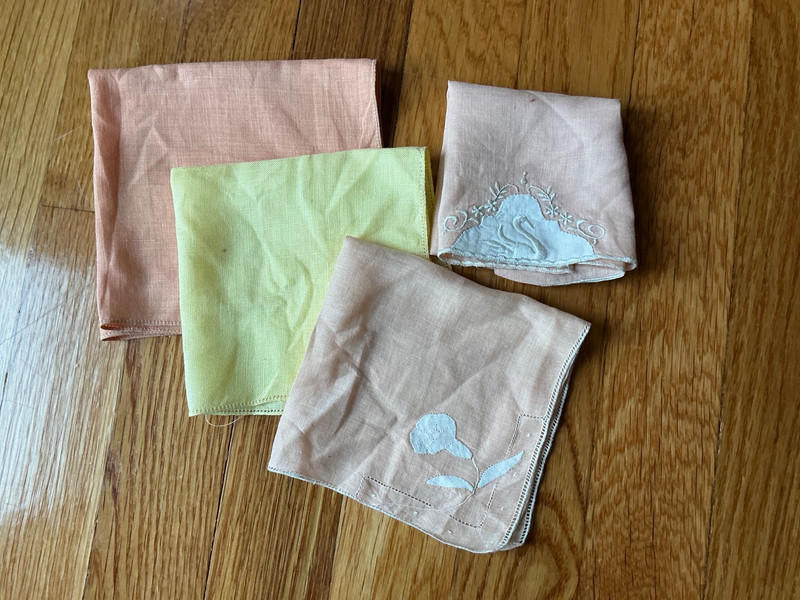 Vintage Embroidered Linen Handkerchiefs, quantity 4