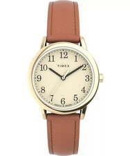 Timex Women's Watch Easy Reader Quartz Beige Dial Brown Leather Strap TW2V69200