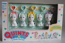 VERY RARE VINTAGE 1990 TYCO QUINTS 5 LITTLE PUPPIES PETS PLAYSET NEW !