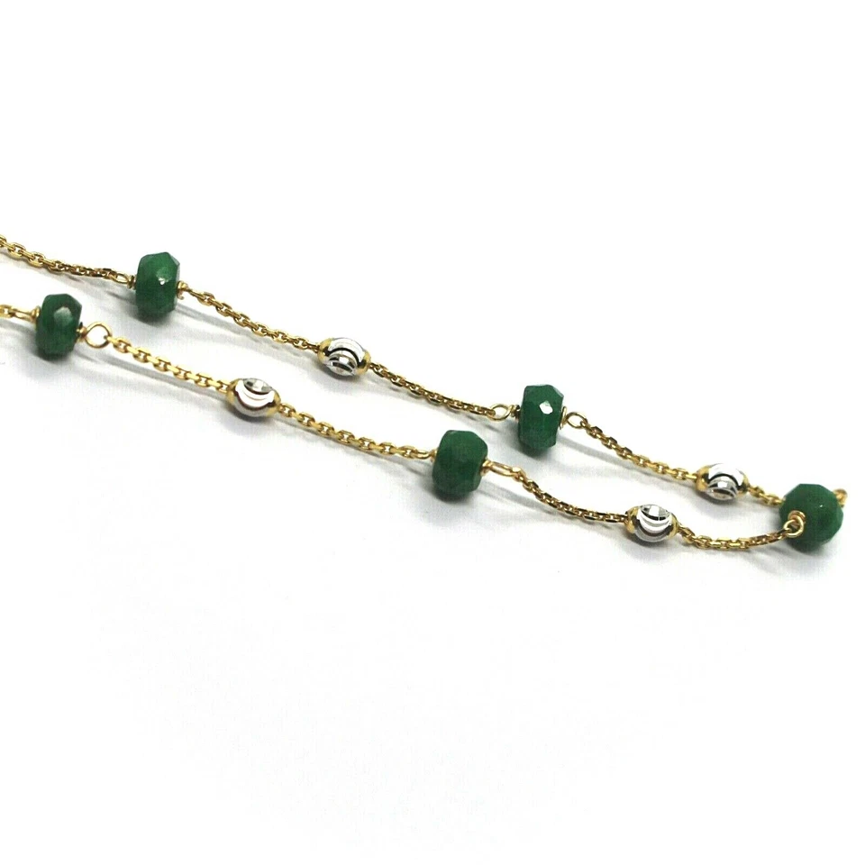 PULSERA ORO AMARILLO 18K, 4mm ESMERALDA VERDE Y BOLAS BLANCAS FACETADAS 3mm, 7.5" Foto 2 de 4