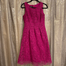 Nine West Magenta Pink Floral Embroidered Lace Fit & Flare Dress, 4