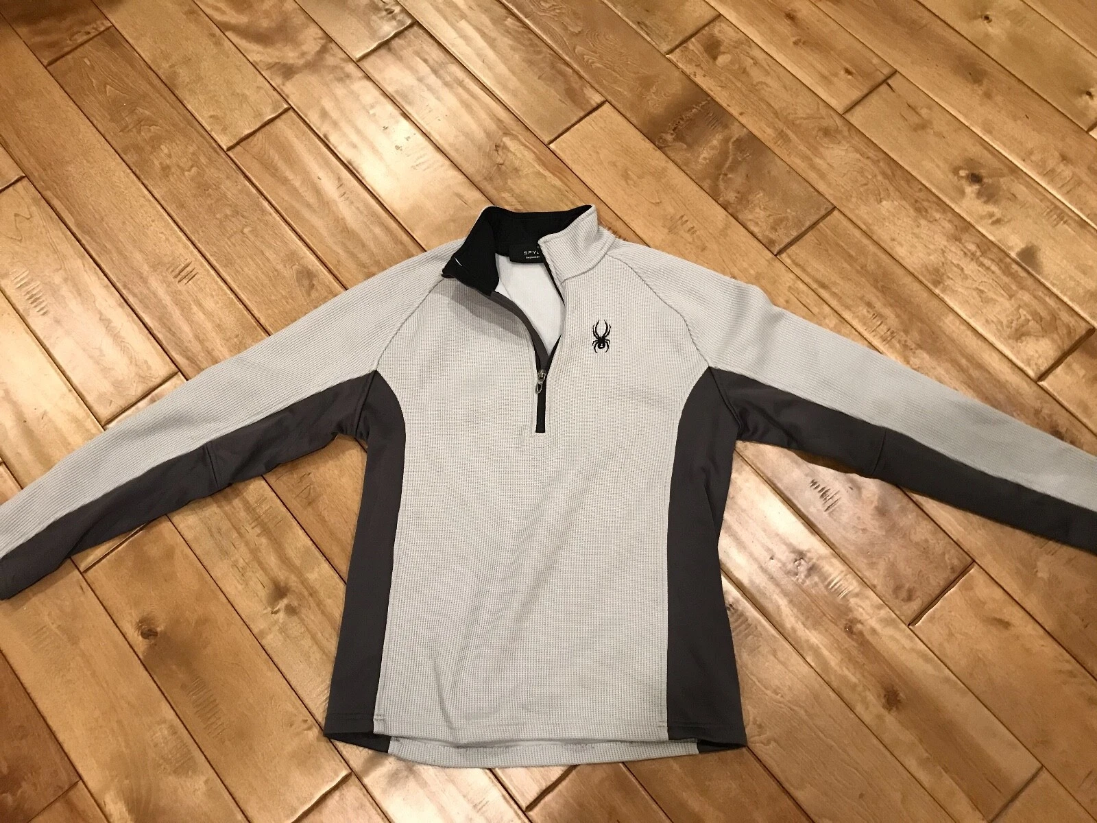 (J) EUC! SPYDER Full Zip Polar Coat Jacket Black Gray Fleece Lined Medium