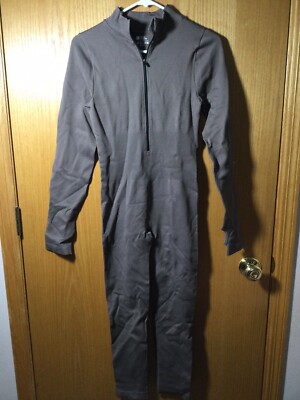New Long Sleeve Bodycon Jumpsuit, Zip Up, Yoga Rompers Pants, Tea Leaf - Large
