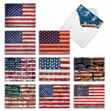 10 Assorted All Occasion Blank Note Cards with Envelopes - FLAG DAY M2013