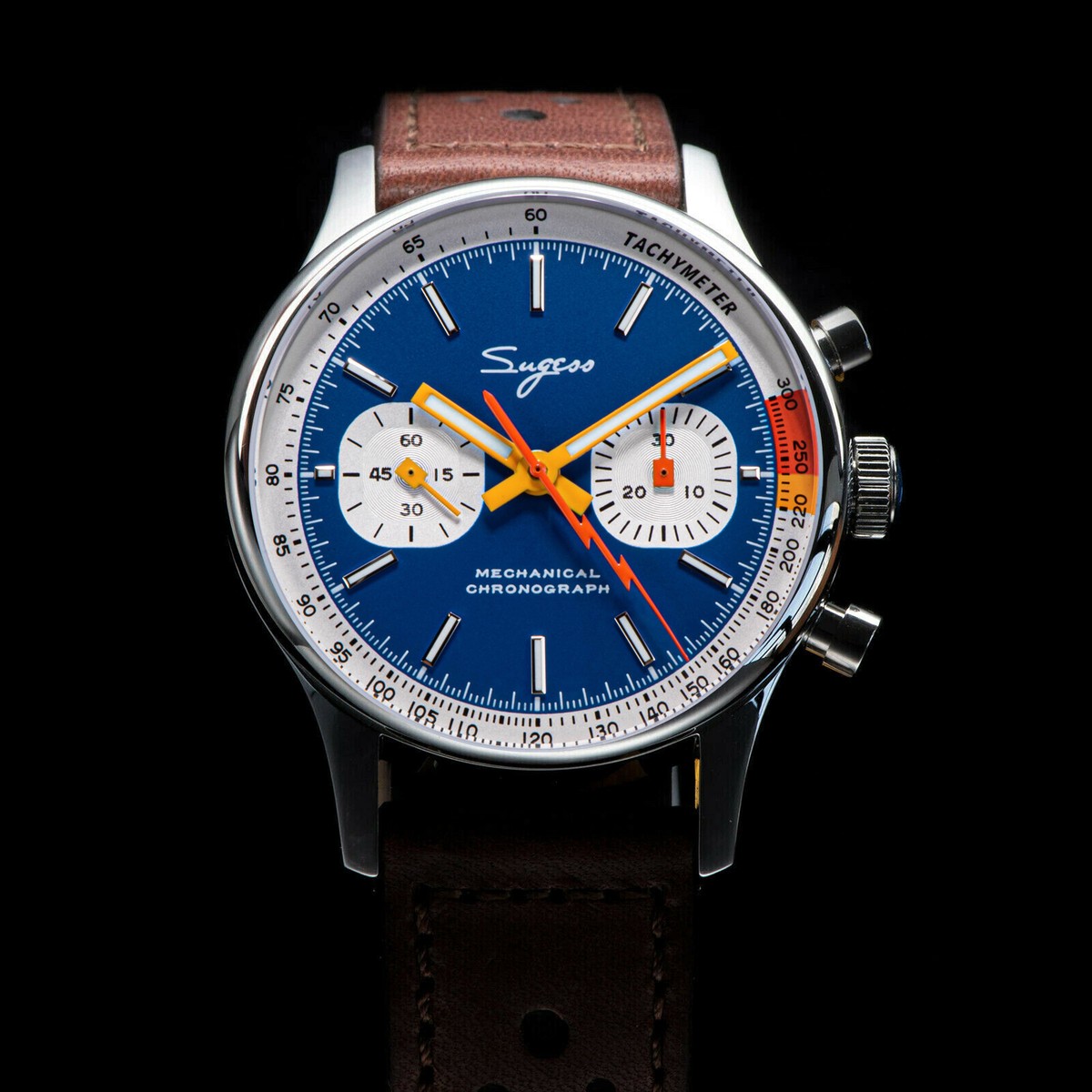 Sugess Chrono Heritage SWAN NECK Blue Dial Chrono Watch SEAGULL