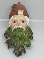 Vintage Green Man Santa Claus Head Christmas Ornament Plastic Face 9