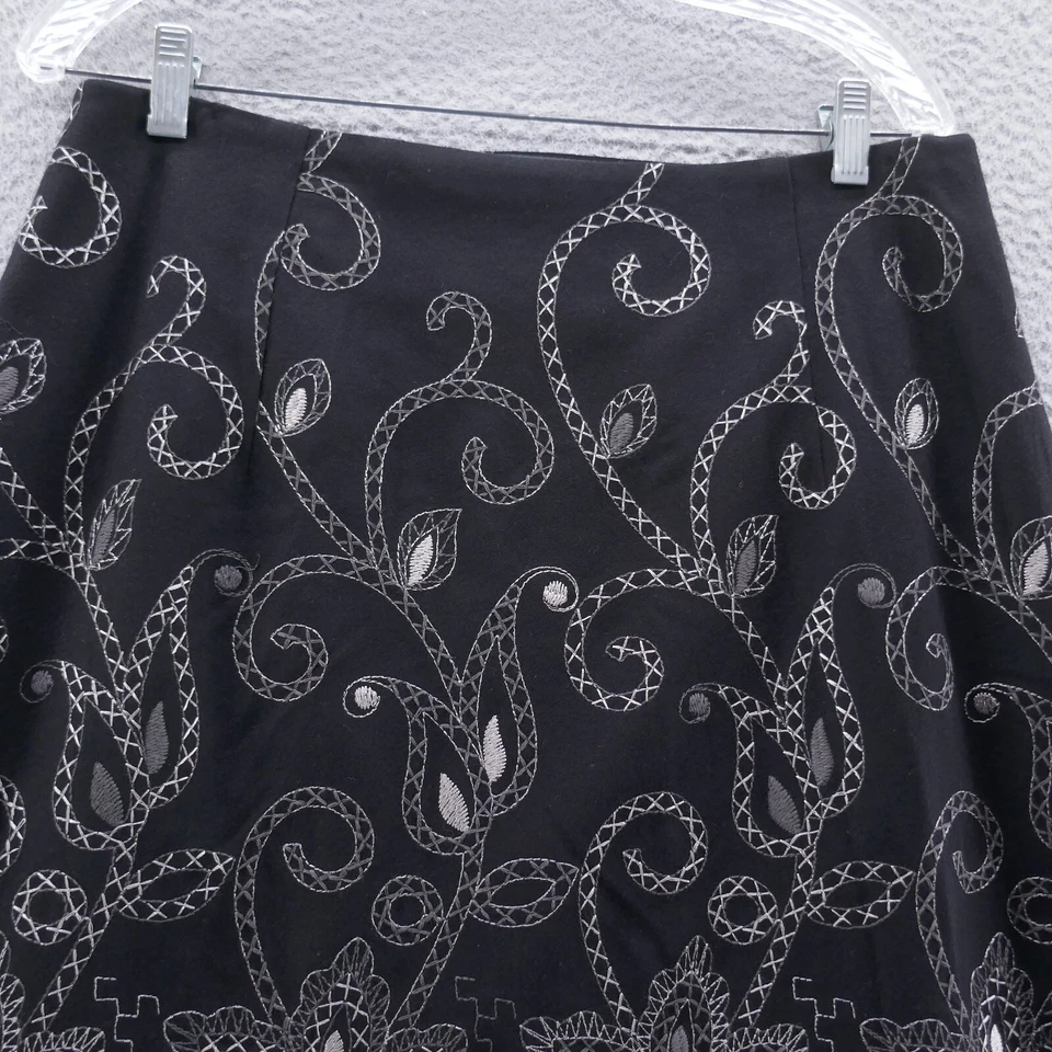 Talbots Womens Wool Blend A-Line Maxi Skirt 12 Black Embroidered Paisley - Image 4 of 4