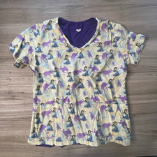 Womens Medical Scrub Top Purple Princess Jasmine V Neck Pockets Short Sleeve XS