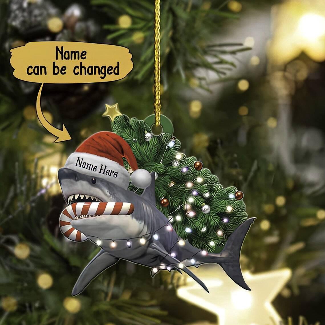 Personalized Funny Shark Christmas Ornament  Christmas Shark Lights Ornament