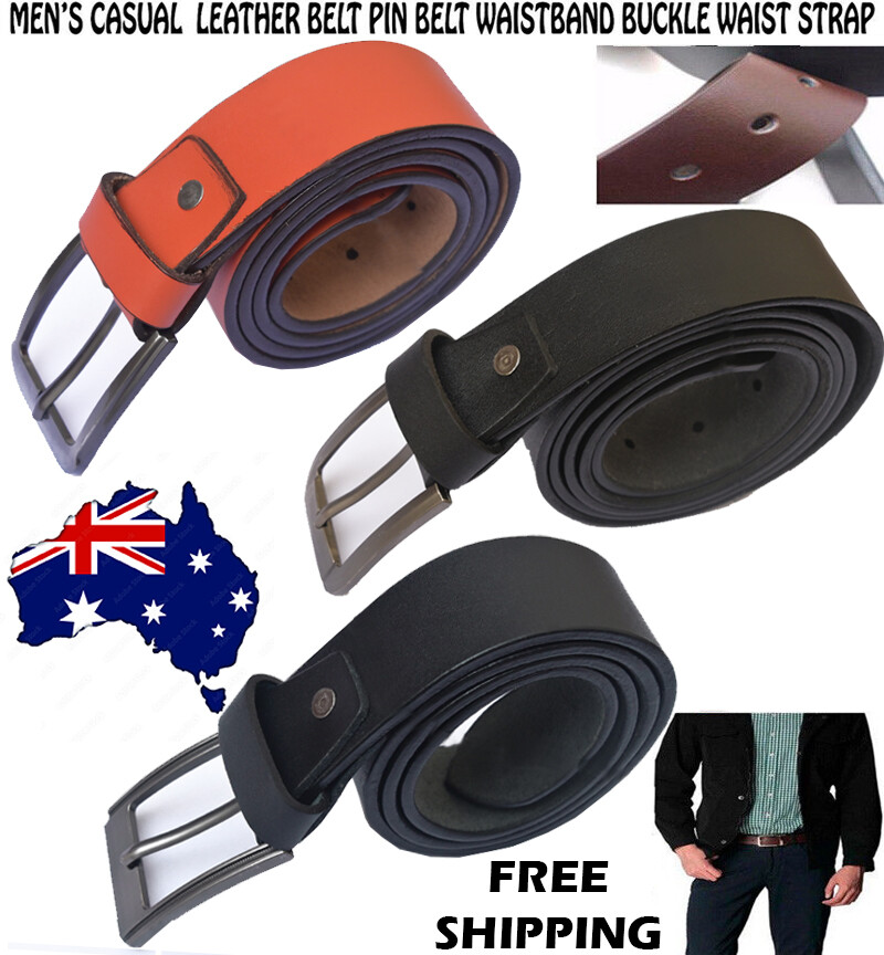 Men Genuine Leather Cow hide Waist Belt Alloy Pin Buckle Waistband Strap