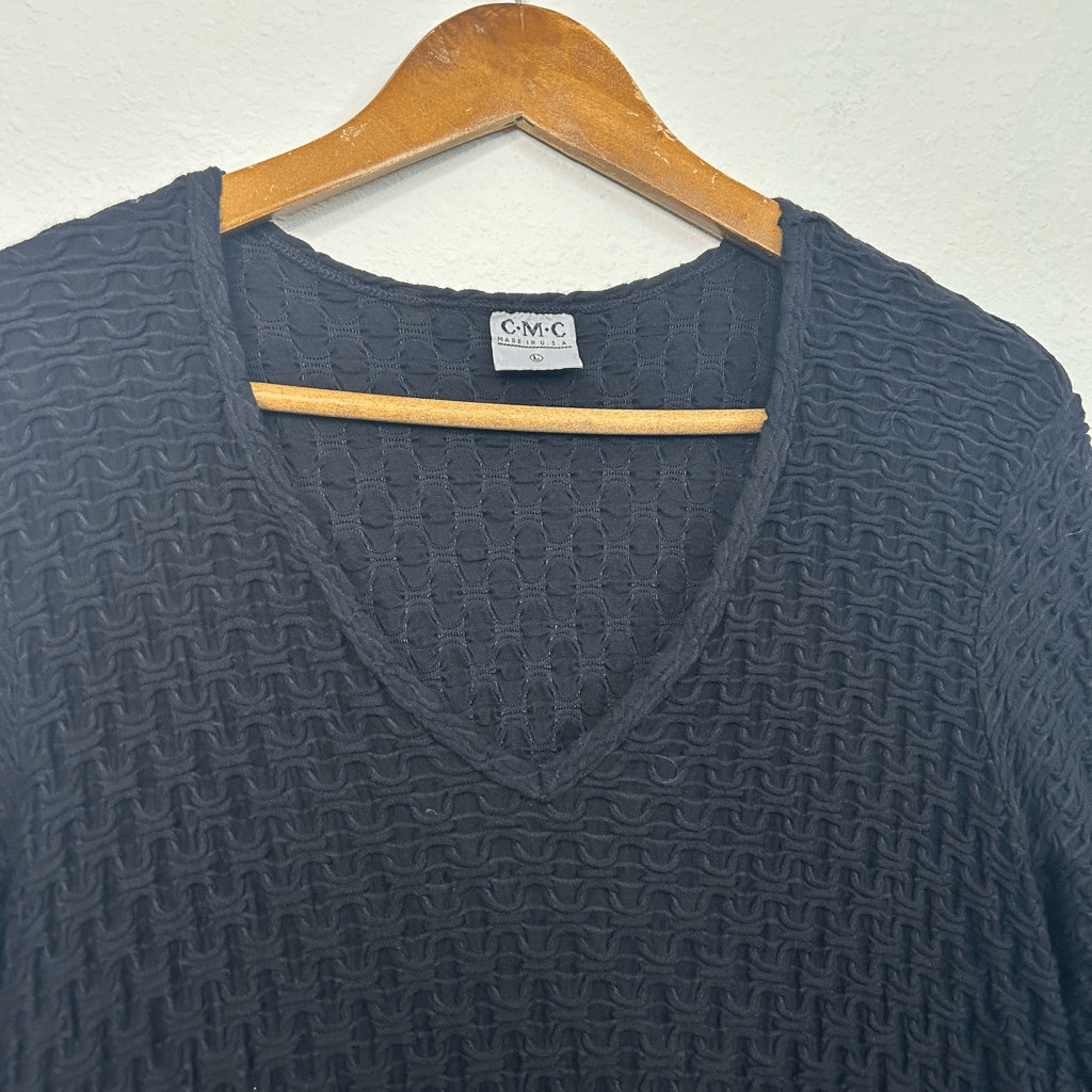 CMC Color Me Cotton Women’s Black Textured Stretch Tunic Minimalist Top Size L