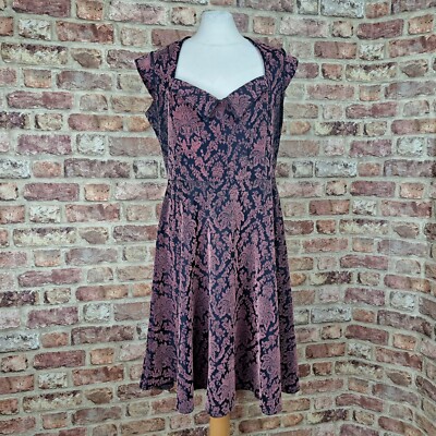 Fever Fish Kleid lila rosa Flock Blumen UK 18 knielang ausgestellt