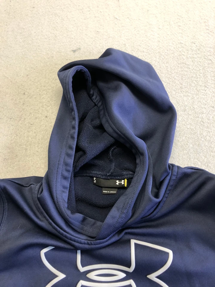 Under Armour Sweatshirt Youth Boy's 5 Navy Blue Logo Fleece Pullover Hoodie - Image 3 of 4