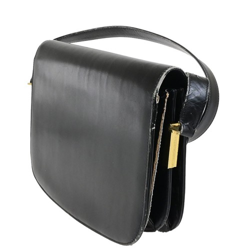 CELINE PARIS Logo Horse Carriage Shoulder Bag Leather Black Gold Italy 67FA291 - Picture 4 of 16