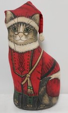 Vtg Christmas Cat Santa Paws Door Stopper Toy Works Made In The USA PRE-OWNED