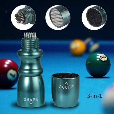3 in 1 Drum Snooker Pool Cue Tip Tool Shaper Scuffer Aerator Billiards Stick
